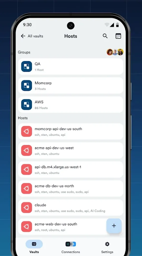 Termius: список SSH-хостов