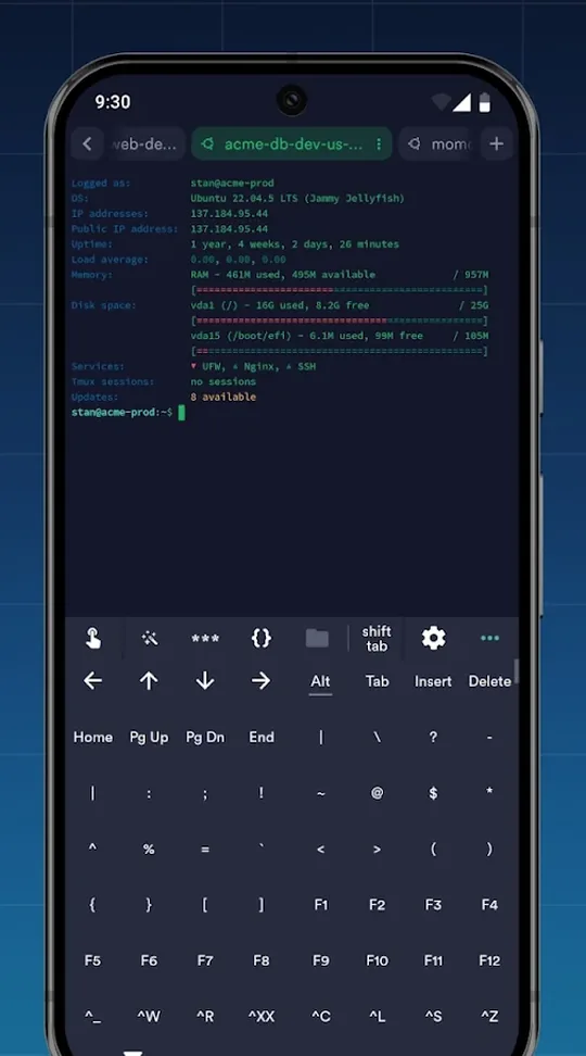 Termius: доп. клавиатура для SSH