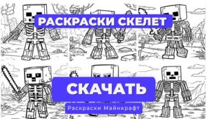 Раскраска для детей: Скелет Майнкрафт (6 вариантов)