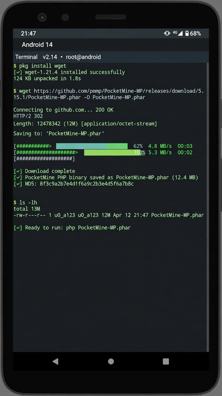 Termux: установка зависимостей и загрузка binary