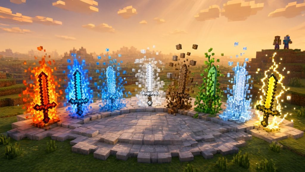 Мод Стихийные мечи Minecraft BE