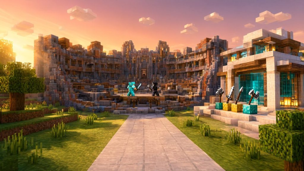 Карта Арена булавы, меча и копья Minecraft PE