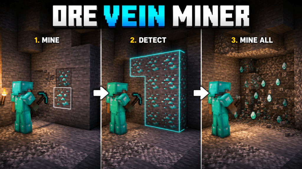 Мод Жильная добыча руды 2 Minecraft BE