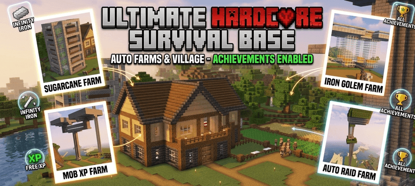 Карта Хардкорная база с автофермами Minecraft PE